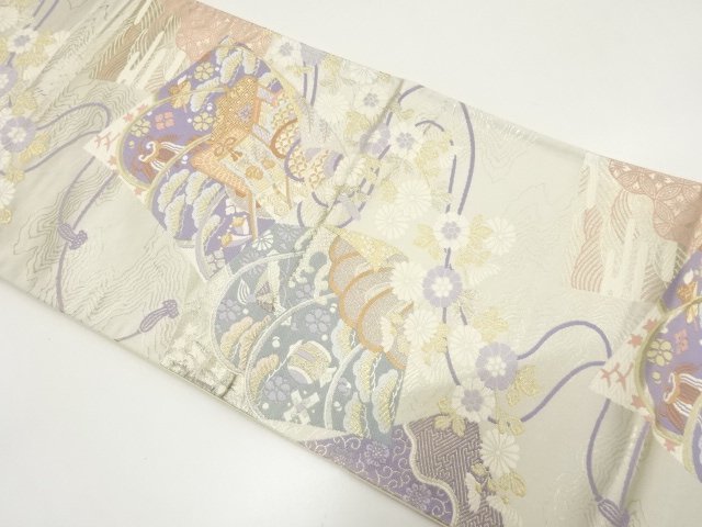 色紙に御所車・宝尽くし・草花模様織り出し　袋帯